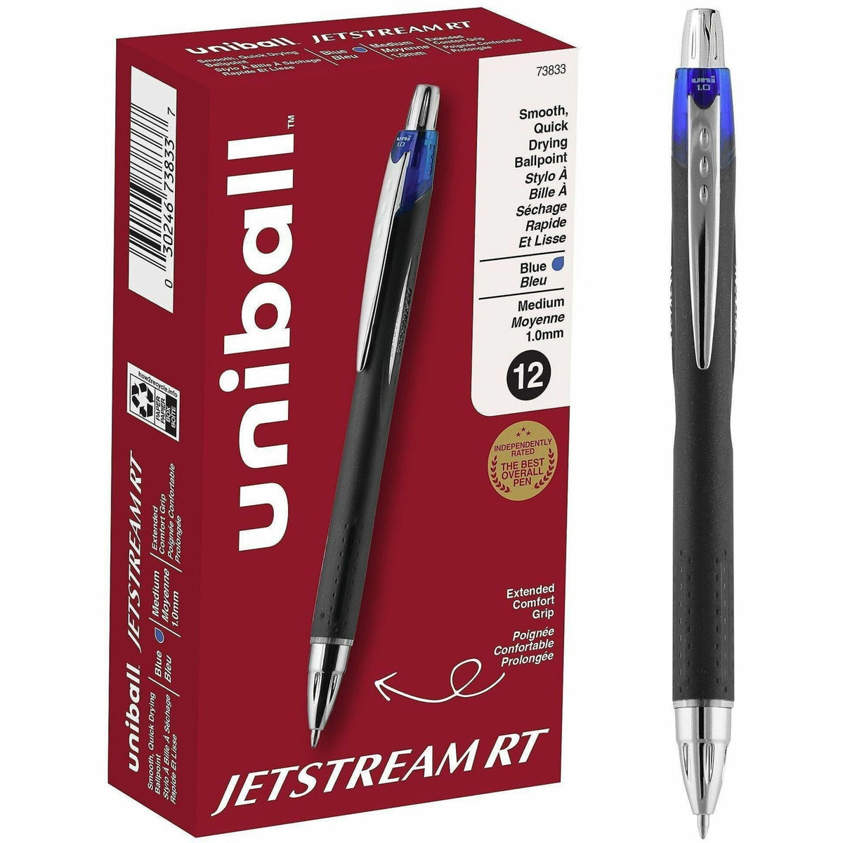 uniball™ Jetstream RT Retractable Ballpoint Pen, Medium Point (1.0mm), Blue, 12 Pack