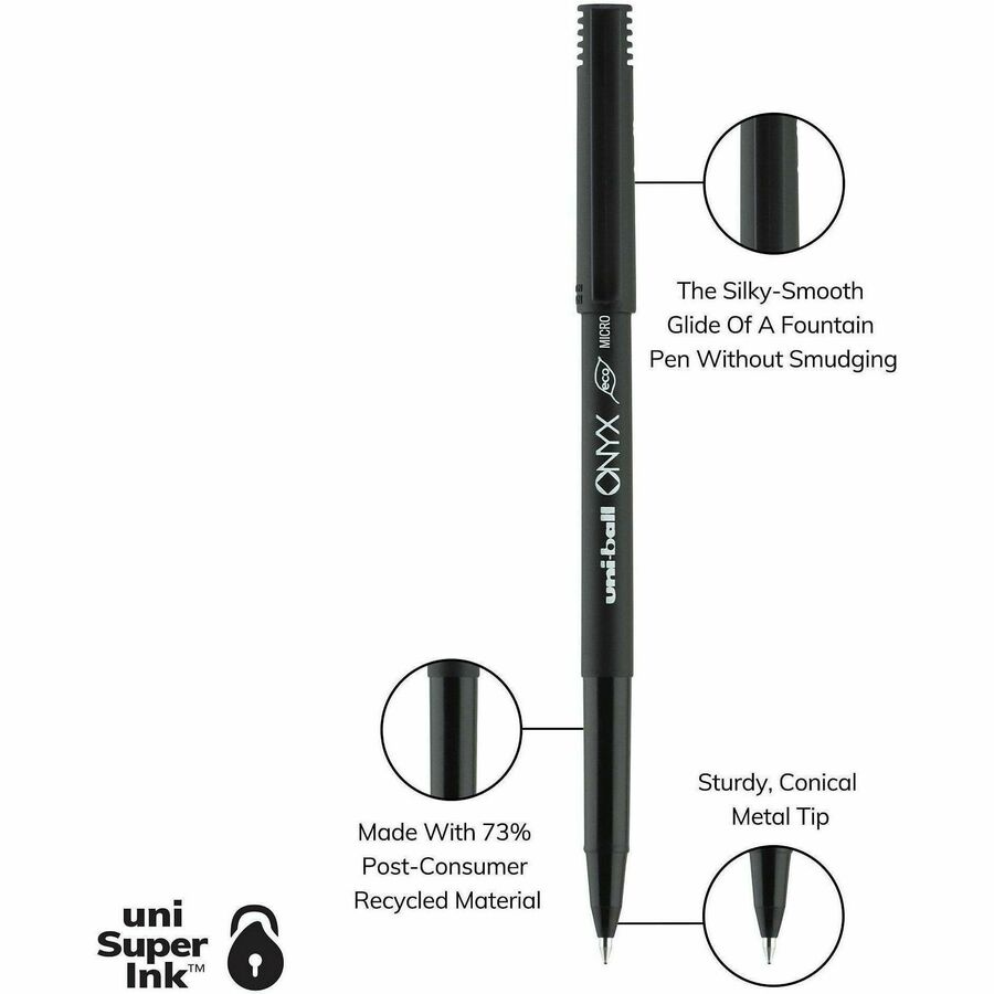 uniball™ Onyx Rollerball Pens, Micro Point (0.5mm), Black - uniball™ Onyx Rollerball Pens, Micro Point (0.5mm), Black