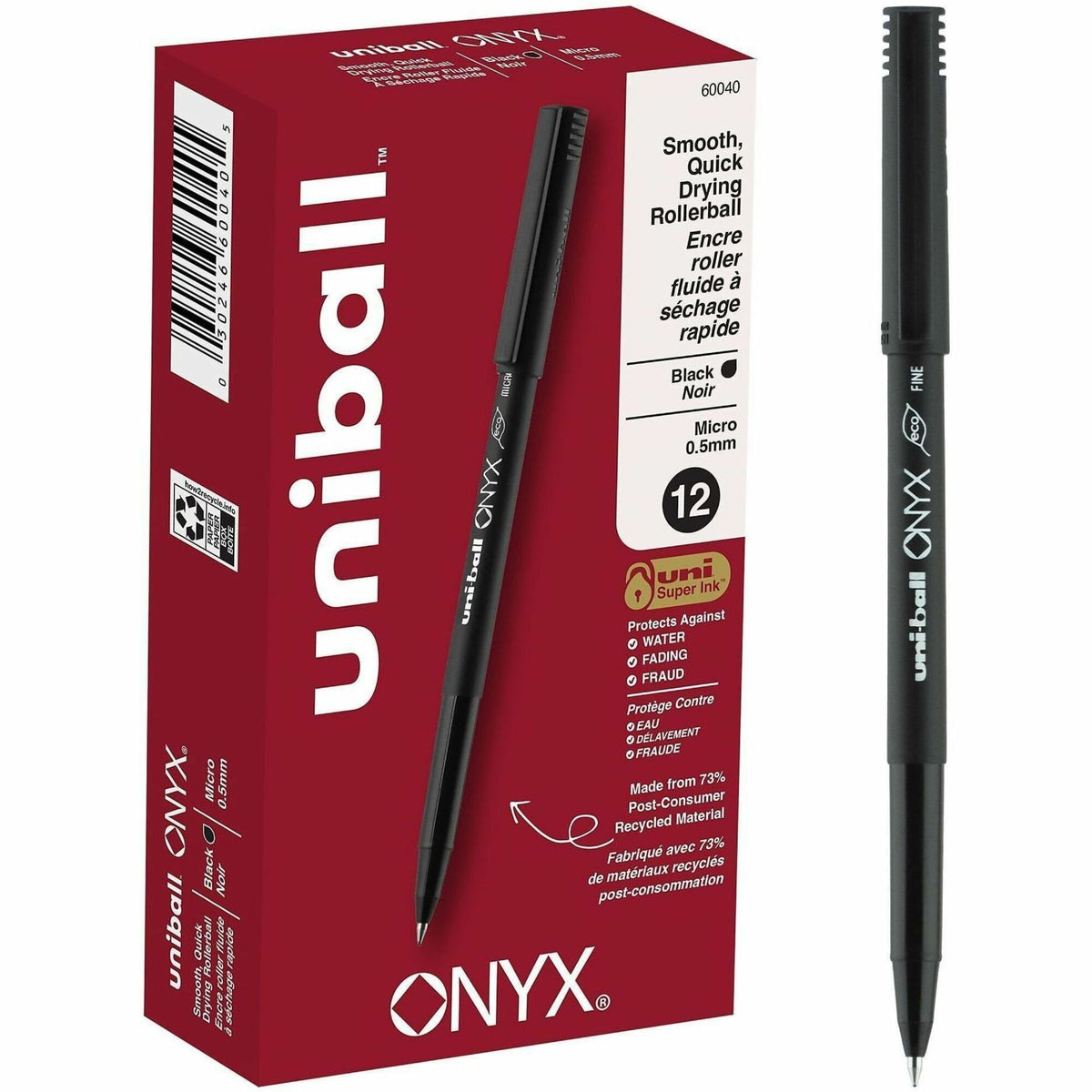 uniball™ Onyx Rollerball Pens, Micro Point (0.5mm), Black - uniball™ Onyx Rollerball Pens, Micro Point (0.5mm), Black