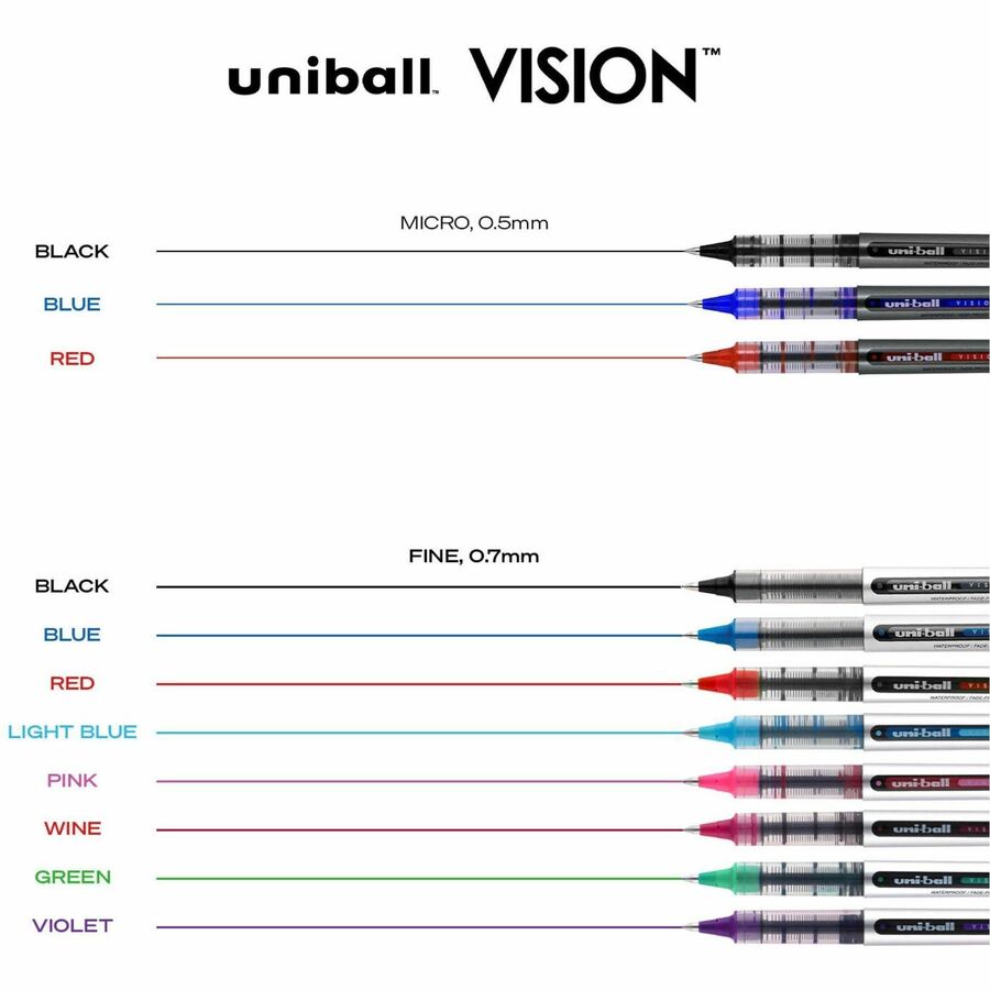 uniball™ Vision Rollerball Pens - 0.7 mm Pen Point - Blue Ink - Pigment-based - 12 / Dozen