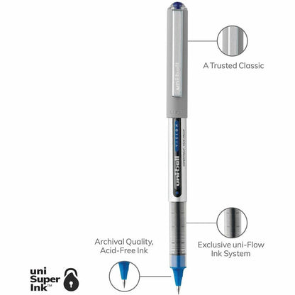 uniball™ Vision Rollerball Pens - 0.7 mm Pen Point - Blue Ink - Pigment-based - 12 / Dozen