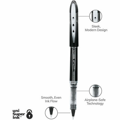 uniball™ Vision Elite Rollerball Pen - 0.5 mm Micro Pen Point - Black Ink - Black Barrel - Stainless Steel, Tungsten Car