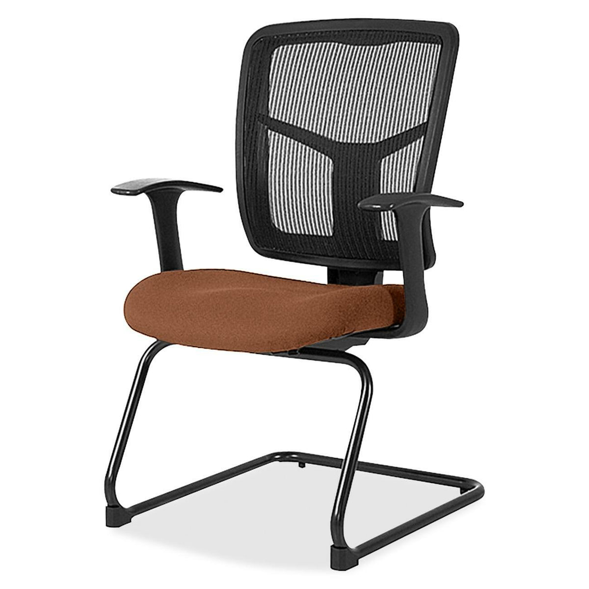 Lorell ErgoMesh Series Mesh Back Guest Chair with Arms - Canyon Nutmeg Seat Color - Vinyl, Fabric Seat Material - Black 