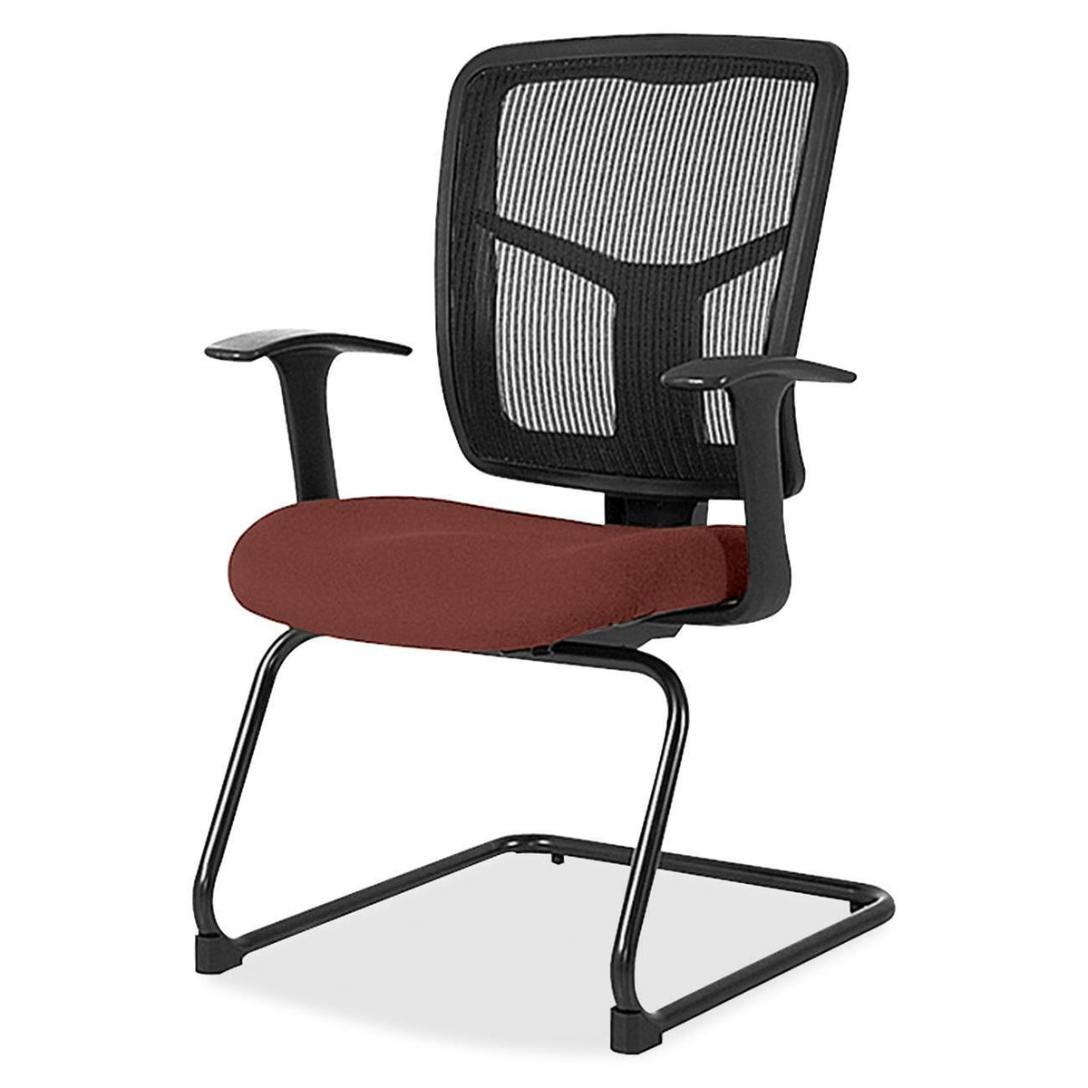 Lorell ErgoMesh Series Mesh Back Guest Chair with Arms - Canyon Cordovan Seat Color - Vinyl, Fabric Seat Material - Blac