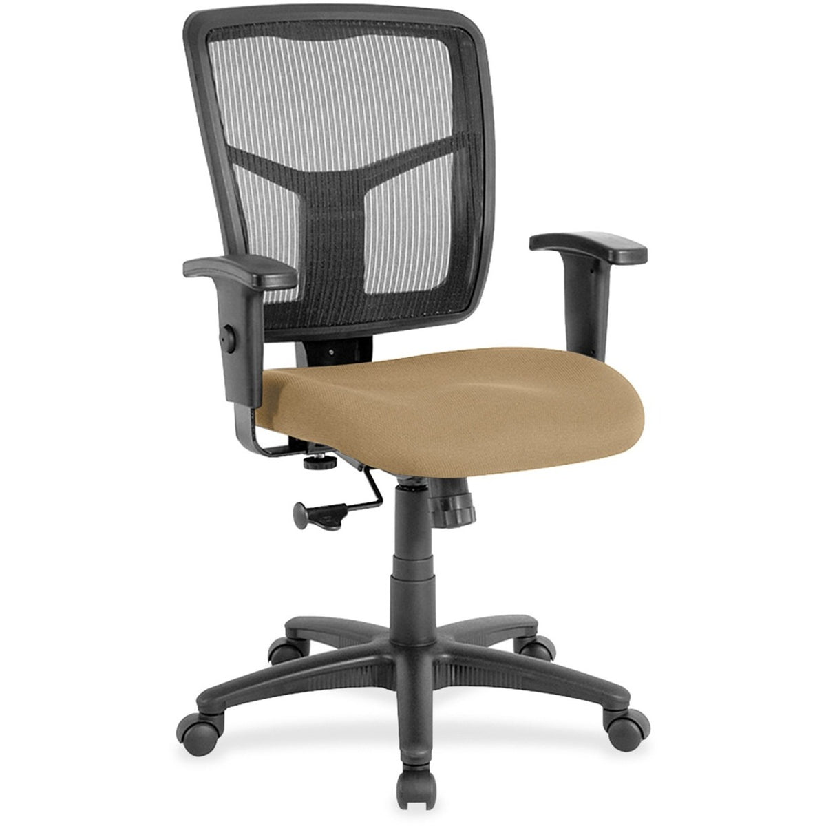 Lorell Ergomesh Managerial Mesh Mid-back Chair - Perfection Beige Seat Color - Fabric Seat Material - Black Back Color -