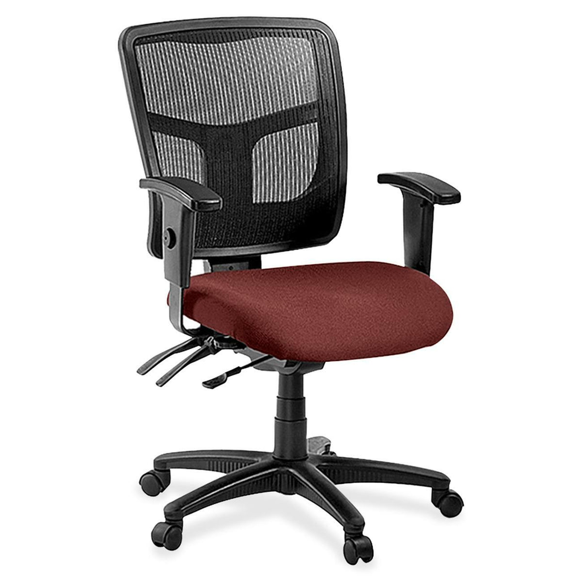 Lorell ErgoMesh Series Managerial Mesh Mid-Back Chair - Fuse Carmine Seat Color - Fabric Seat Material - Black Back Colo