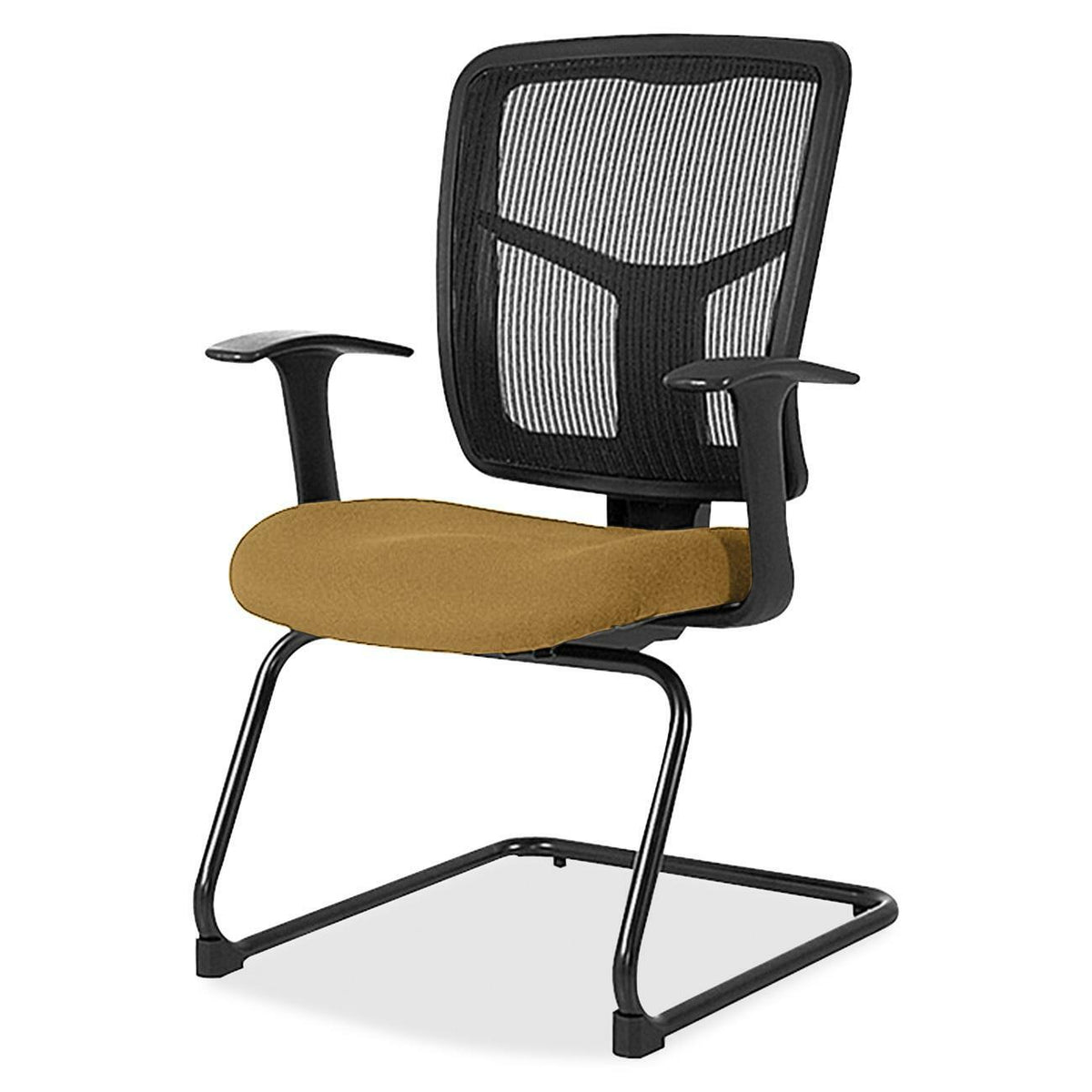 Lorell ErgoMesh Series Mesh Back Guest Chair with Arms - Canyon Nugget Seat Color - Vinyl, Fabric Seat Material - Black 