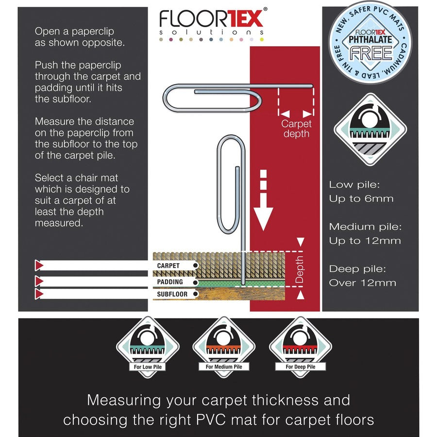 Floortex Computex® Anti-Static Vinyl Lipped Chair Mat for Carpets up to 3/8" - 36" x 48" - Carpeted Floor, Carpet, Elect