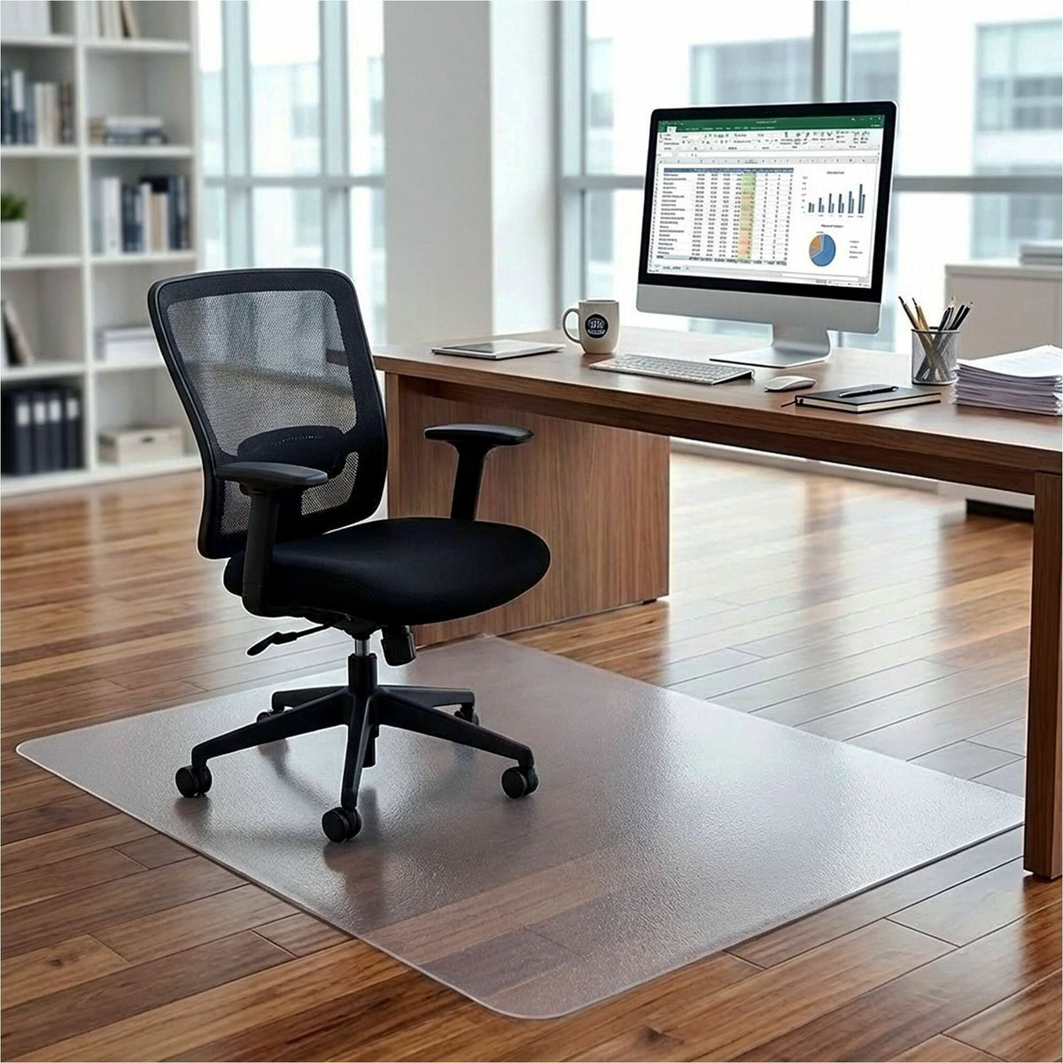 Lorell Rectangular Chair Mat for Hard Floors - 48" x 51" - Hard Floor, Vinyl Floor, Tile Floor, Wood Floor - 1 Each