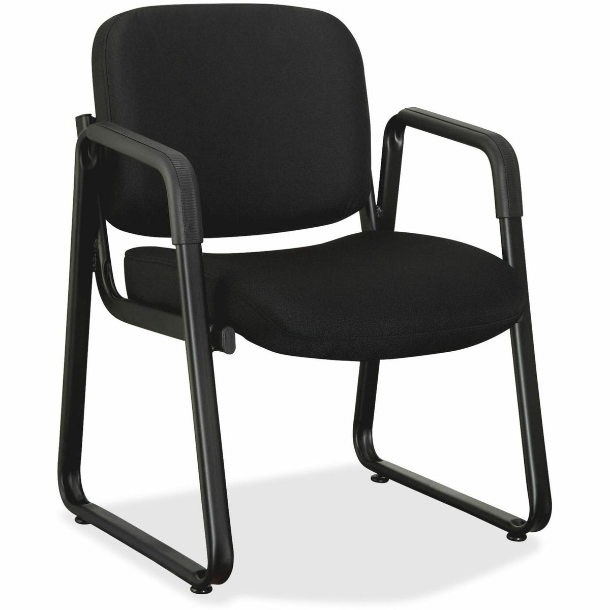 Lorell Deluxe Guest Seating Standard Guest Chair with Arms - Black Seat Color - Fabric, Plywood Seat Material - Black Ba