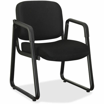 Lorell Deluxe Guest Seating Standard Guest Chair with Arms - Black Seat Color - Fabric, Plywood Seat Material - Black Ba