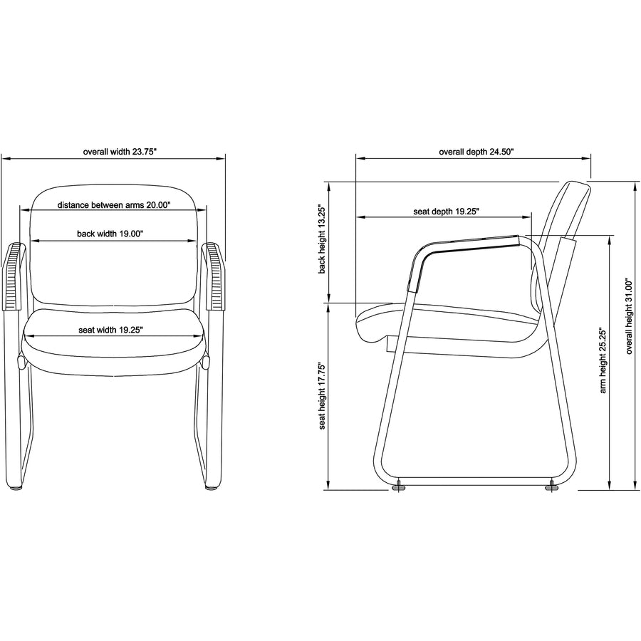 Lorell Deluxe Guest Seating Standard Guest Chair with Arms - Black Seat Color - Fabric, Plywood Seat Material - Black Ba