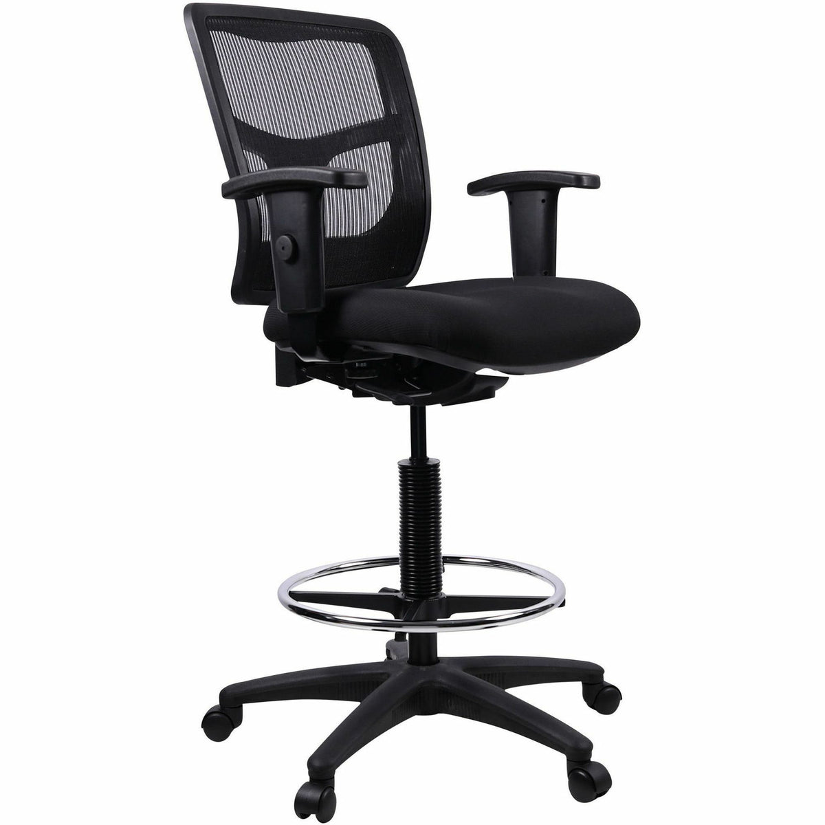 Lorell Ratchet Back Mesh Mid-Back Stool - Black Seat Color - Fabric Seat Material - Black Back Color - Mesh Back Materia