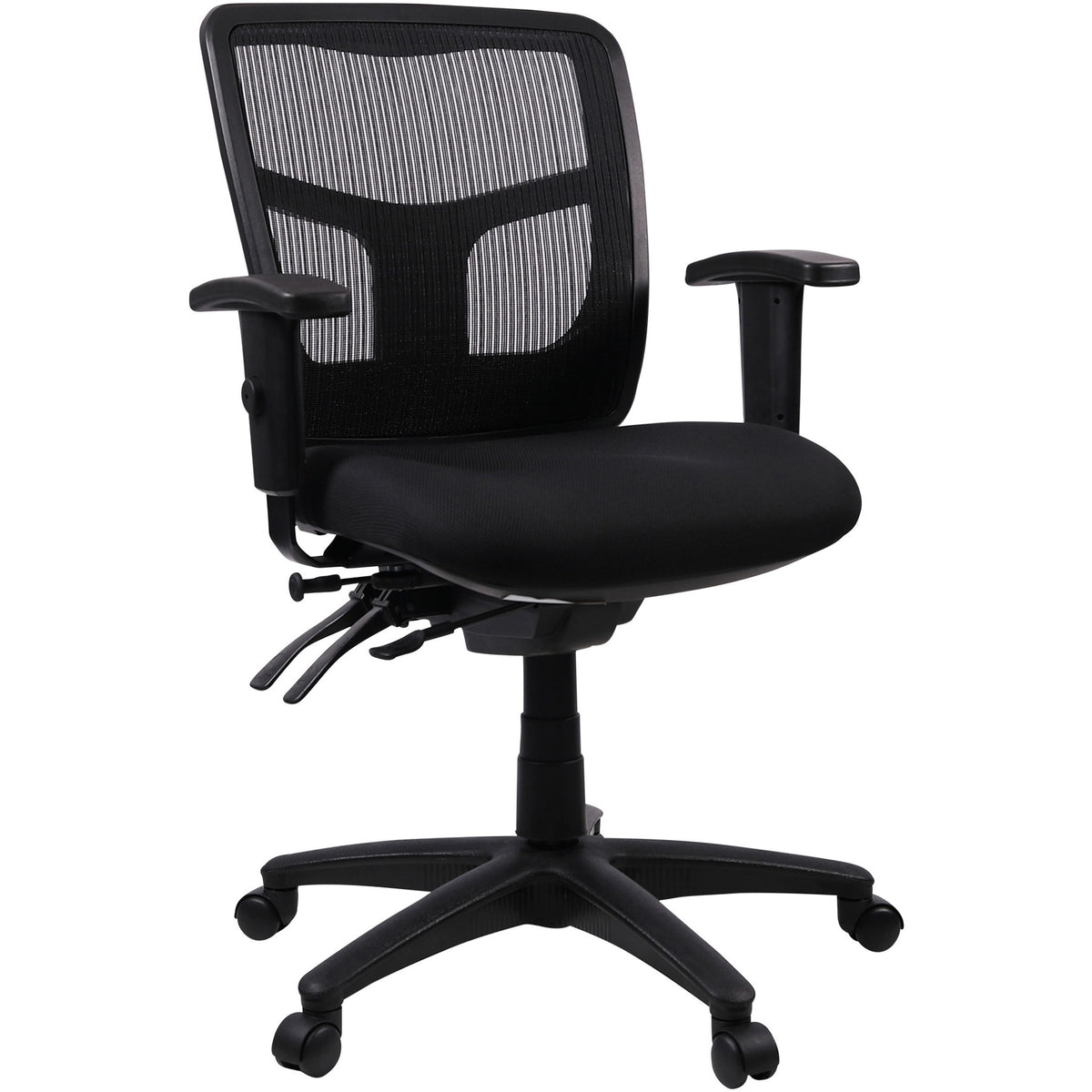 Lorell Ergomesh Swivel Mesh Mid-back Office Chair - Black Seat Color - Fabric Seat Material - Black Back Color - Black F