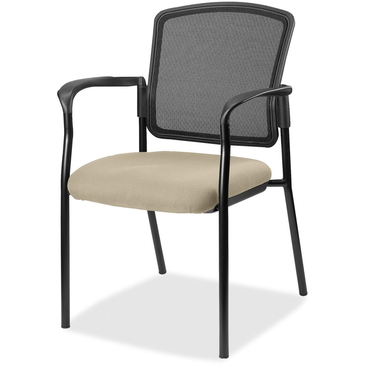 Lorell Mesh Back Stackable Guest Chair - Shire Travertine Seat Color - Black Frame Color - 1 Each