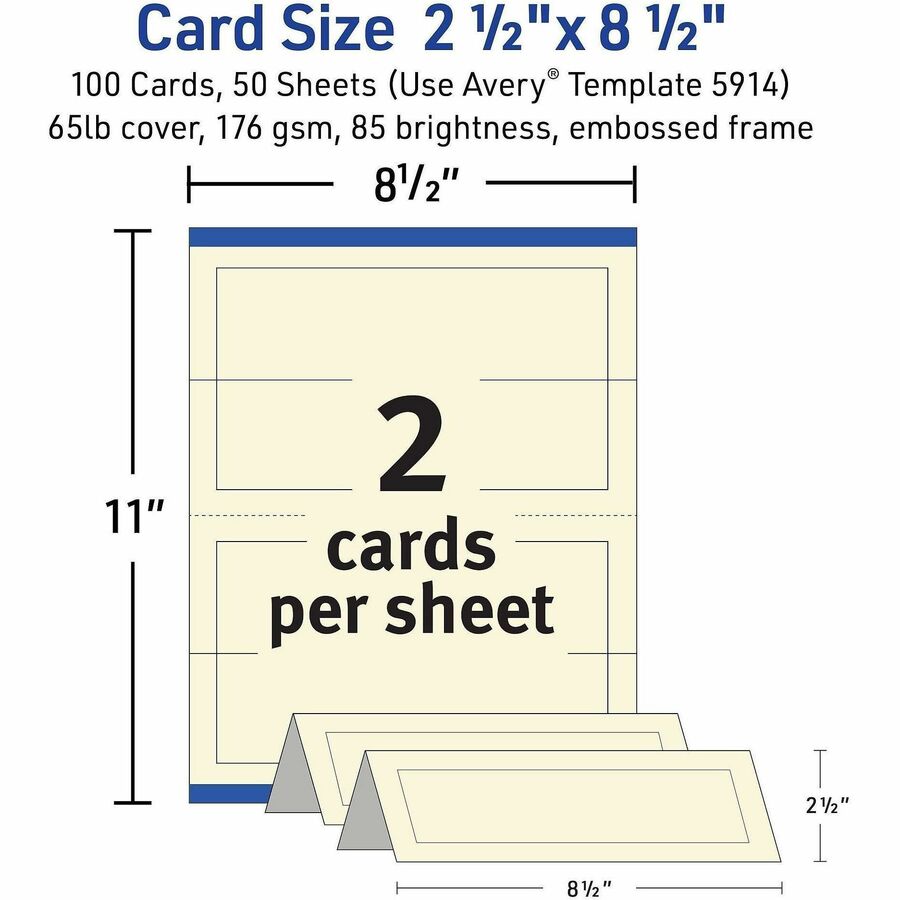 Avery® Sure Feed Embossed Tent Cards - 79 Brightness - Letter - 8 1/2" x 11" - 65 lb Basis Weight - 176 g/m² Grammage - 