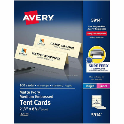 Avery® Sure Feed Embossed Tent Cards - 79 Brightness - Letter - 8 1/2" x 11" - 65 lb Basis Weight - 176 g/m² Grammage - 