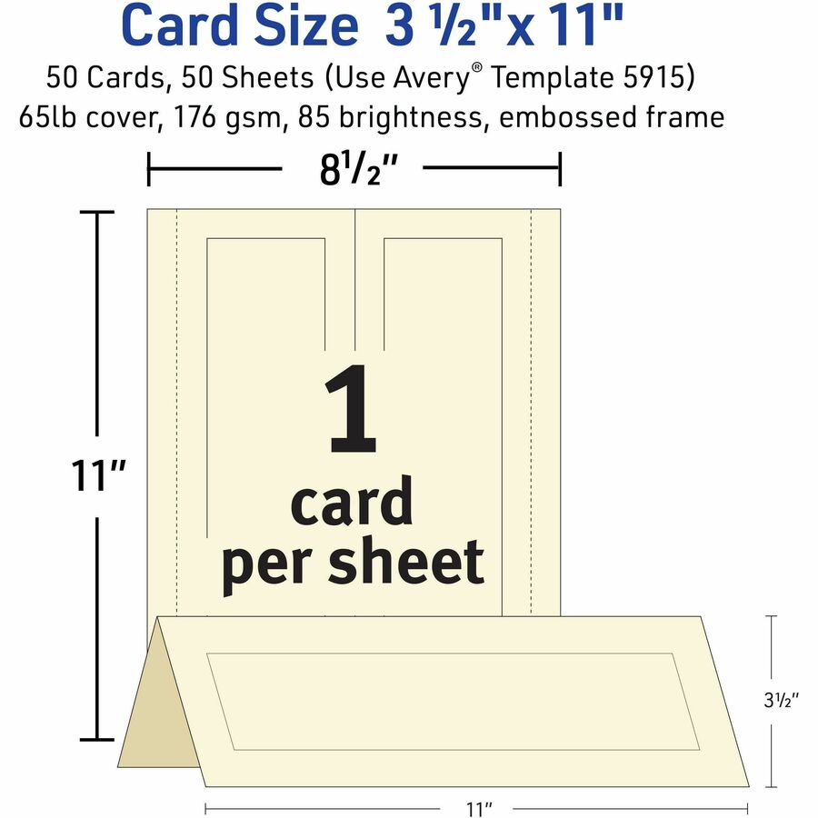 Avery® Tent Cards, 3.5" x 11" , Embossed Border, 50 Cards (5915) - 79 Brightness - 3 1/2" x 11" - 65 lb Basis Weight - 1
