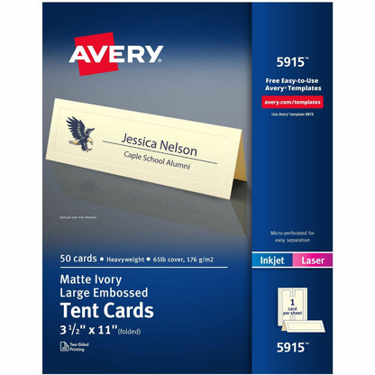 Avery® Tent Cards, 3.5" x 11" , Embossed Border, 50 Cards (5915) - 79 Brightness - 3 1/2" x 11" - 65 lb Basis Weight - 1