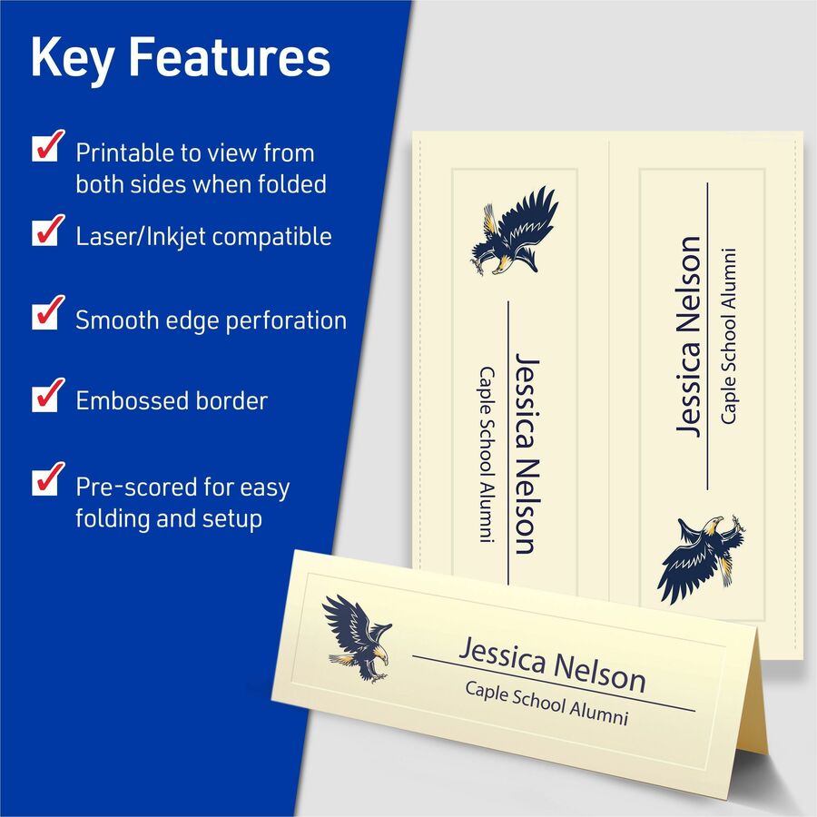 Avery® Tent Cards, 3.5" x 11" , Embossed Border, 50 Cards (5915) - 79 Brightness - 3 1/2" x 11" - 65 lb Basis Weight - 1