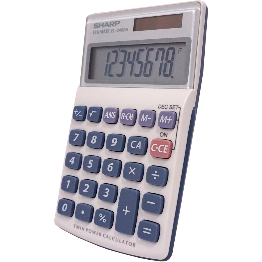 SHARP® EL-240SAB 8-Digit Handheld Calculator - 3-Key Memory, Sign Change, Auto Power Off - 8 Digits - LCD - Battery/Sola