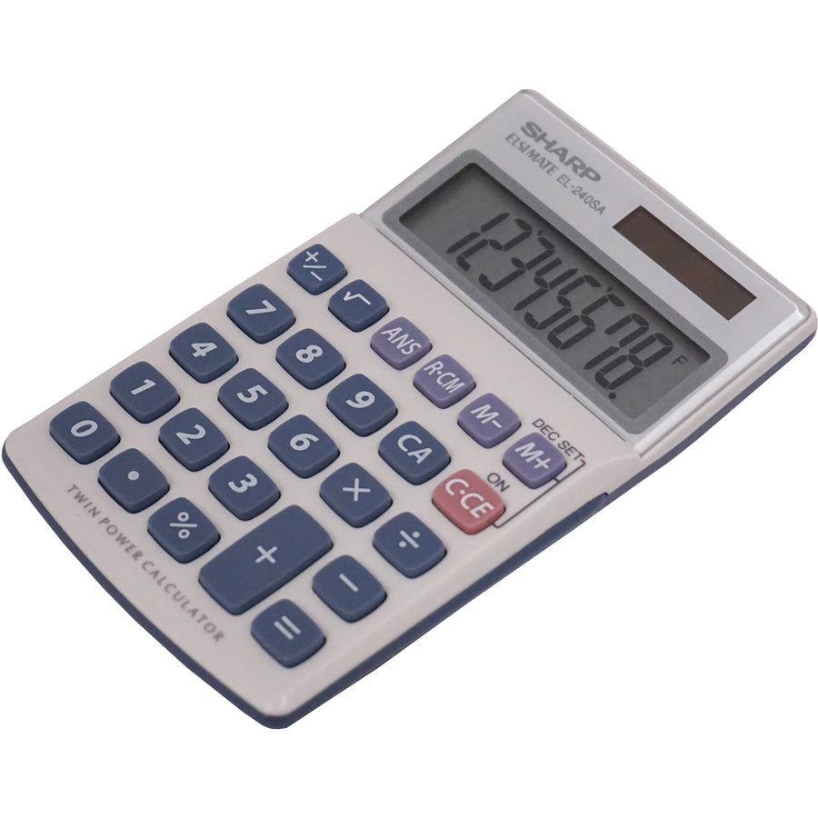 SHARP® EL-240SAB 8-Digit Handheld Calculator - 3-Key Memory, Sign Change, Auto Power Off - 8 Digits - LCD - Battery/Sola