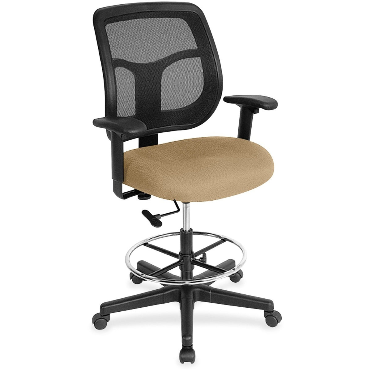 Eurotech Apollo DFT9800 Drafting Stool - Beige Seat Color - Fabric Seat Material - Black Back Color - Black, Chrome Fram
