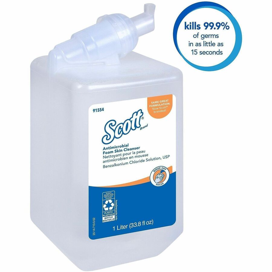 Scott® Antimicrobial Foam Skin Cleanser - 1.06 quart - Push Pump Dispenser - Skin - Moisturizing - Antibacterial - Clear