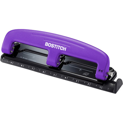Bostitch EZ Squeeze™ 12 Three-Hole Punch - 3 Punch Head(s) - 12 Sheet - 9/32" Punch Size - 3" Width x 1.6" Height - Purp