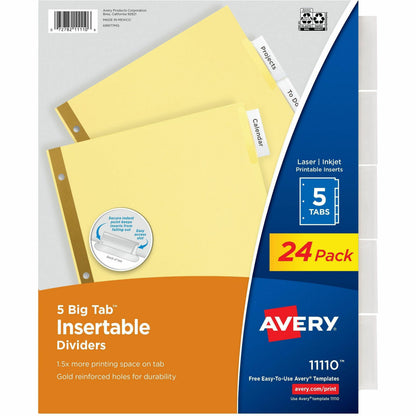 Avery® Big Tab Insertable Dividers - 120 x Divider(s) - 5 Tab(s) - 5 - 5 Tab(s)/Set - 8.5" Divider Width x 11" Divider L