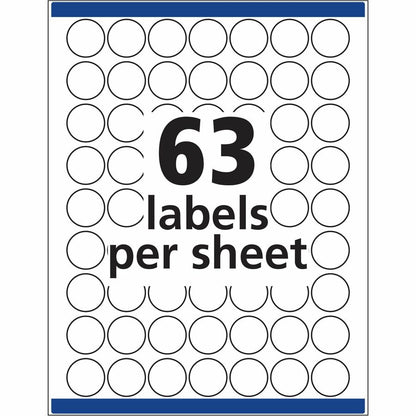 Avery® Multiuse Removable Labels - 1" Diameter - Removable Adhesive - Round - Inkjet, Laser - Matte - White - Paper - 63
