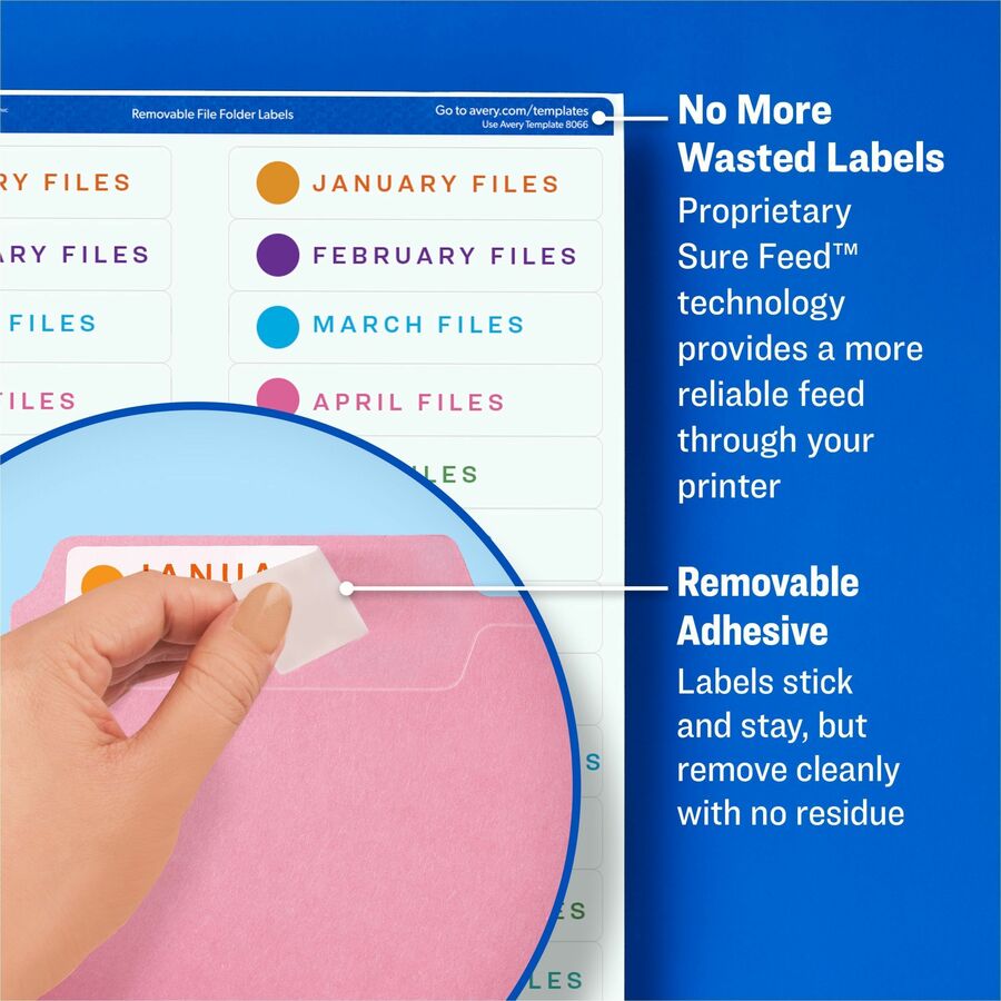 Avery® Extra-large TrueBlock Filing Labels - 15/16" Width x 3 7/16" Length - Removable Adhesive - Rectangle - Inkjet, La