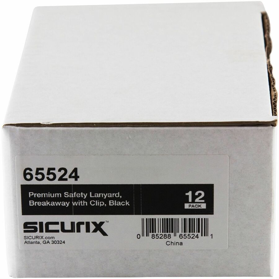 SICURIX Safety Breakaway Lanyard - Clasp Attachment - 36" Length - Black - Nylon, Steel - 12 / Pack