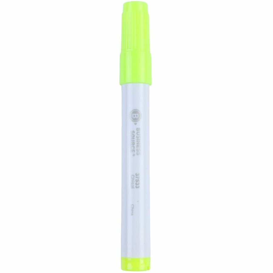 Business Source Chisel Tip Yellow Value Highlighter - Yellow Ink - White Barrel - 12 / Dozen