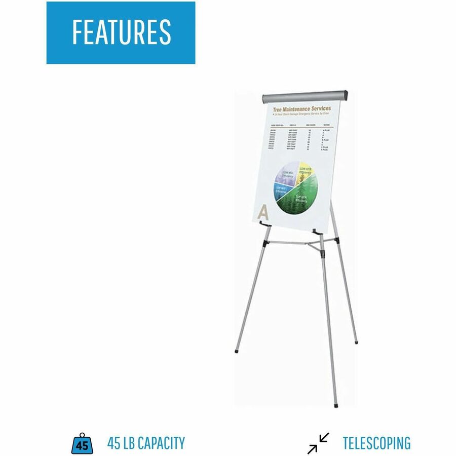 MasterVision 3-leg Display Easel - 45 lb Load Capacity - 69" Height x 28.50" Width x 34" Depth - Metal, Aluminum, Plasti