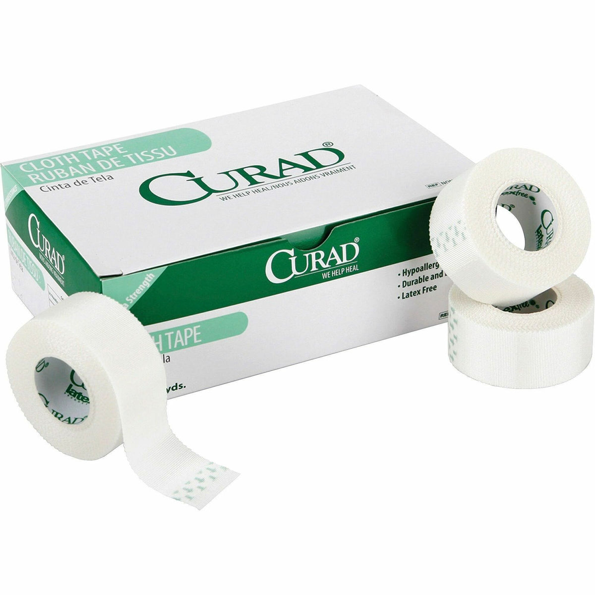 Curad Cloth Silk Adhesive Tape - 10 yd Length x 2" Width - White - Cloth - For Secure Dressing - 1 Box