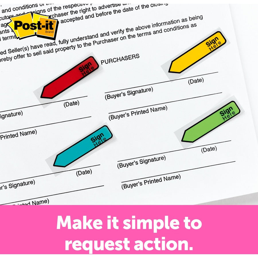 Post-it® Arrow Message Flags - 80 - 1/2" Flag/Note Width x 1 3/4" Flag/Note Length - Arrow, Rectangle - Unruled - Sign &