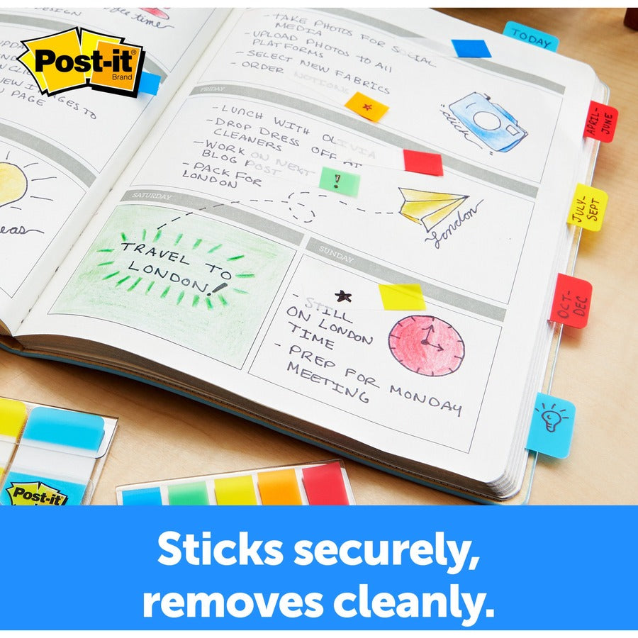 Post-it® Tabs - 88 Write-on Tab(s) - 1.50" Tab Height x 1" Tab Width - Blue, Yellow, Pink, Purple Tab(s) - Repositionabl