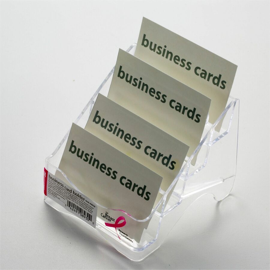 Officemate Officemate Pink Ribbon Four Tier Business Card Holder (08930) - 4" Height x 3.8" Width x 4" Depth - Plastic -