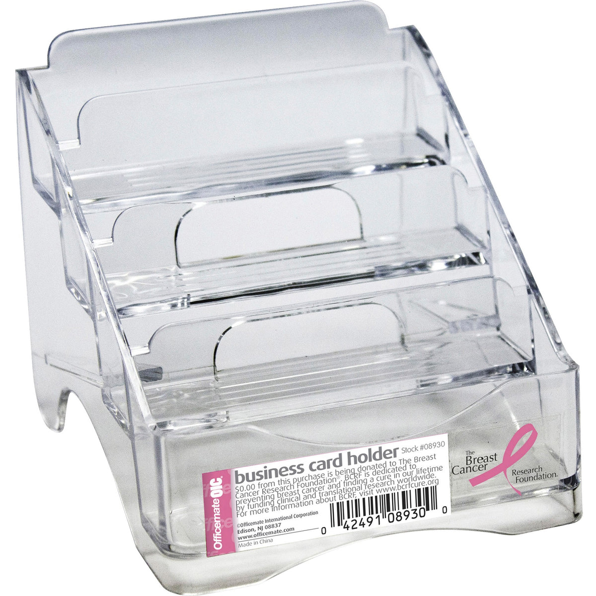 Officemate Officemate Pink Ribbon Four Tier Business Card Holder (08930) - 4" Height x 3.8" Width x 4" Depth - Plastic -