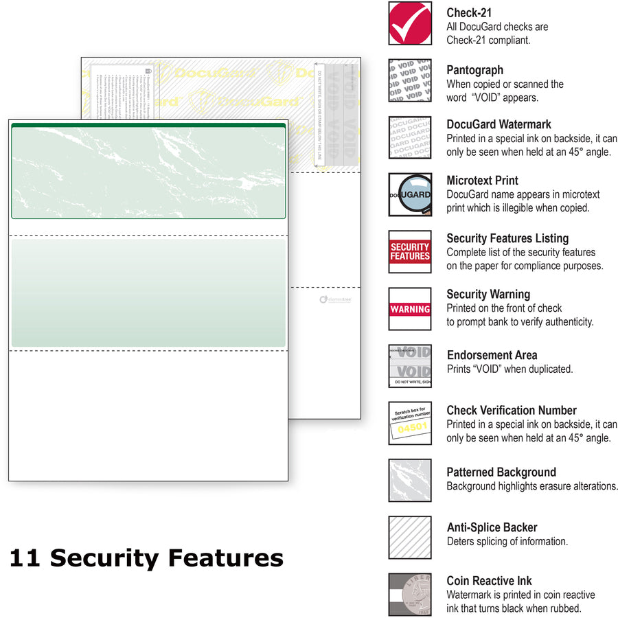 DocuGard Security Business Checks - Letter - 8 1/2" x 11" - 24 lb Basis Weight - Erasure Protection, Watermarked - Marbl