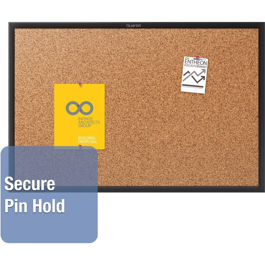 Quartet Classic Series Bulletin Board - 24" Board Height x 36" Board Width - Brown Natural Cork Surface - Self-healing, 