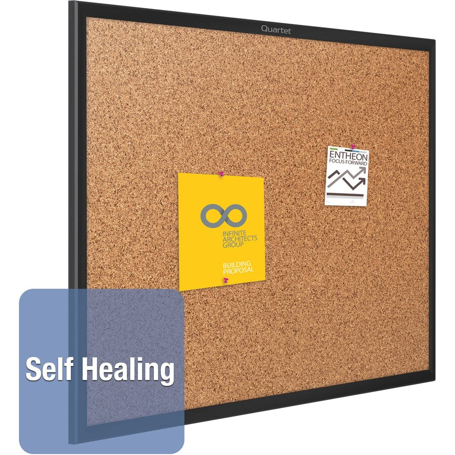 Quartet Classic Series Bulletin Board - 24" Board Height x 36" Board Width - Brown Natural Cork Surface - Self-healing, 