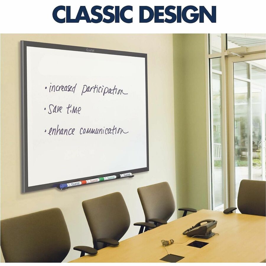 Quartet Classic Magnetic Whiteboard - 72" (6 ft) Width x 48" (4 ft) Height - White Painted Steel Surface - Black Aluminu