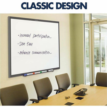 Quartet Classic Magnetic Whiteboard - 72" (6 ft) Width x 48" (4 ft) Height - White Painted Steel Surface - Black Aluminu