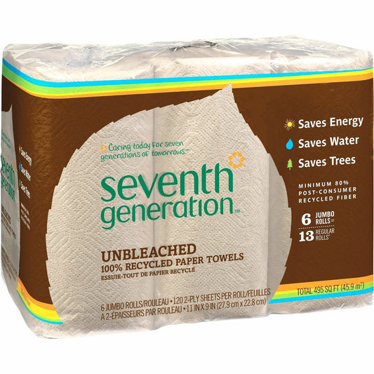 Seventh Generation 100% Recycled Paper Towels - 2 Ply - 11" Width x 9" Length - 120 Sheets/Roll - Natural - Paper - 1 Pa