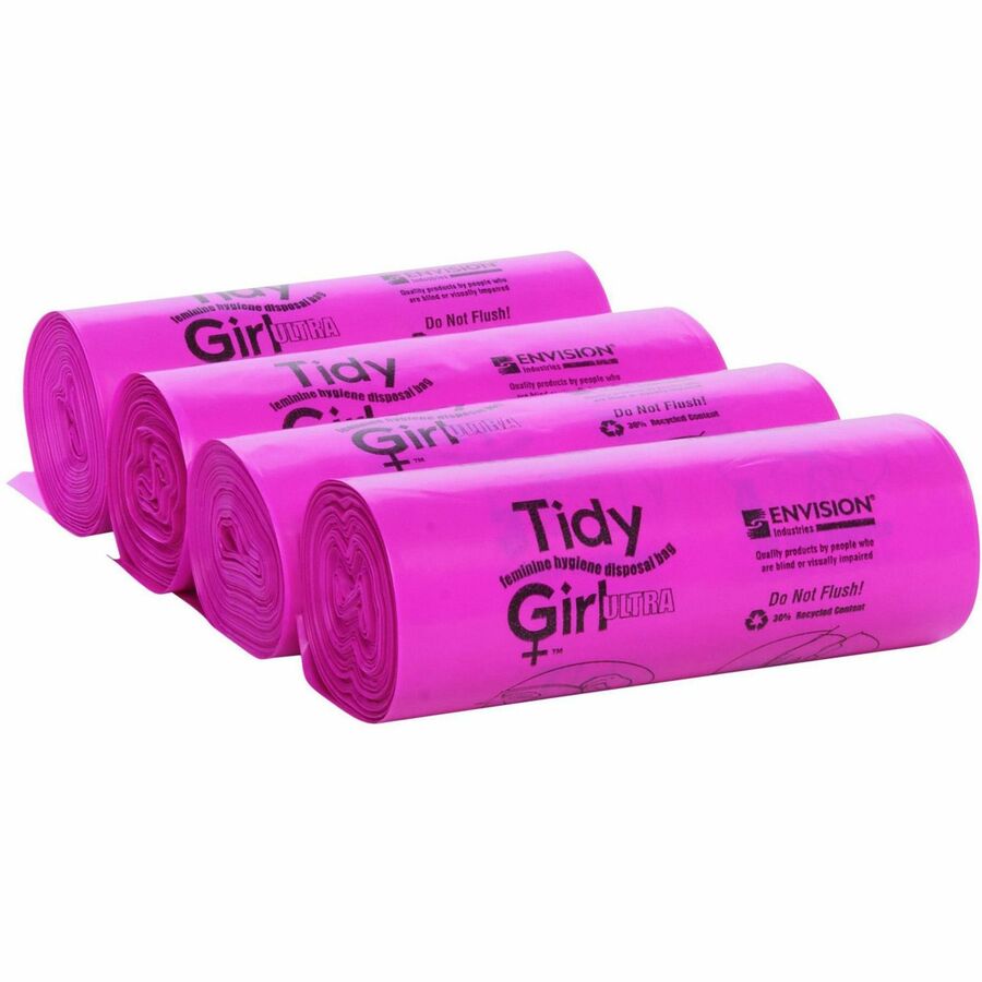 Stout Tidy Girl Feminine Hygiene Disposable Bags - 10" Length x 4" Width x 1.20 mil (30 Micron) Thickness - Pink - Plast