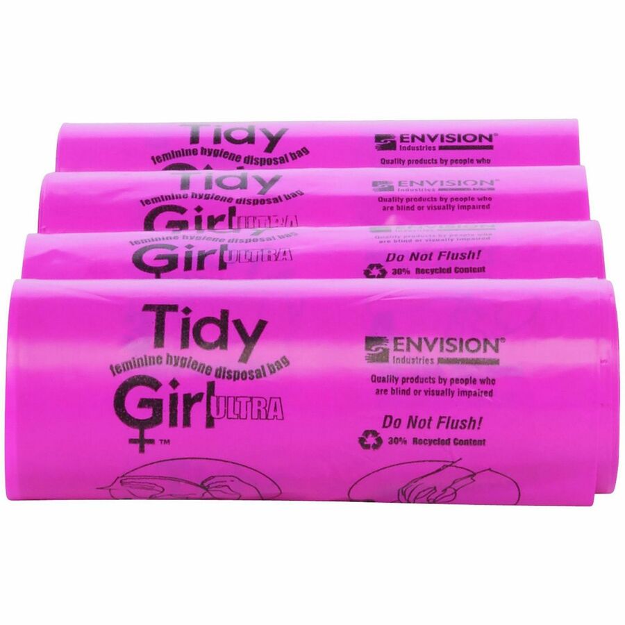 Stout Tidy Girl Feminine Hygiene Disposable Bags - 10" Length x 4" Width x 1.20 mil (30 Micron) Thickness - Pink - Plast