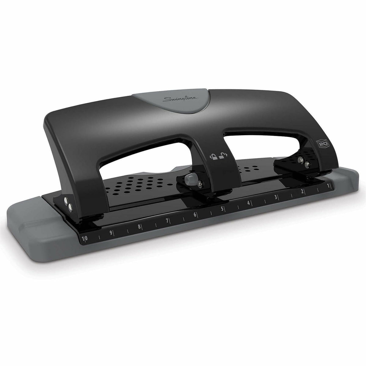 Swingline SmartTouch Low-Force 3-Hole Punch - 3 Punch Head(s) - 20 Sheet - 9/32" Punch Size - Metal - 4.5" Width x 12" D