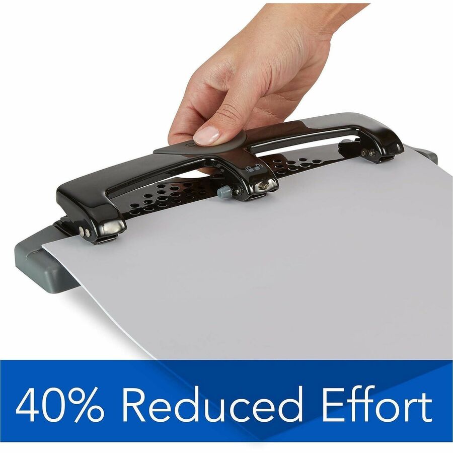 Swingline SmartTouch Low-Force 3-Hole Punch - 3 Punch Head(s) - 12 Sheet - 9/32" Punch Size - Black, Gray